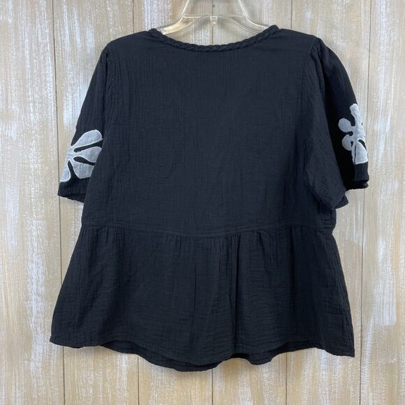 Calypso St. Barth Women's L Top Black Embroidered Gauzy Cotton Short Sleeve *NWT - Picture 5 of 9